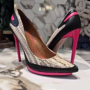 L.A.M.B Gwen Stefani Women's Snakeprint Leather Hot Pink Stilleto Heels Size 6.5